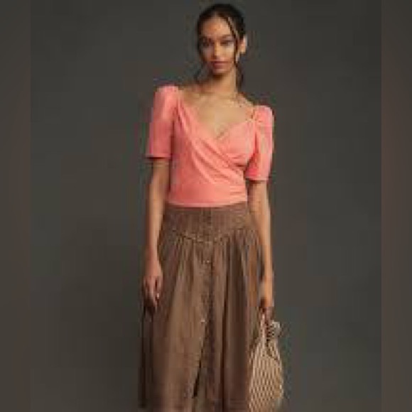 BNWT BY ANTHROPOLOGIE PUFF-SLEEVE WRAP TOP - Picture 1 of 6